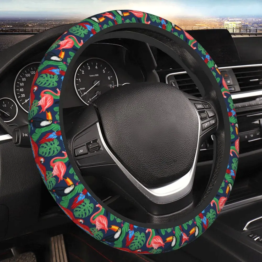 Flamingo Car Steering Wheel Cover Anti Fouling and Anti Slip Protective Cover 14.5-15 Inches Car Accessories