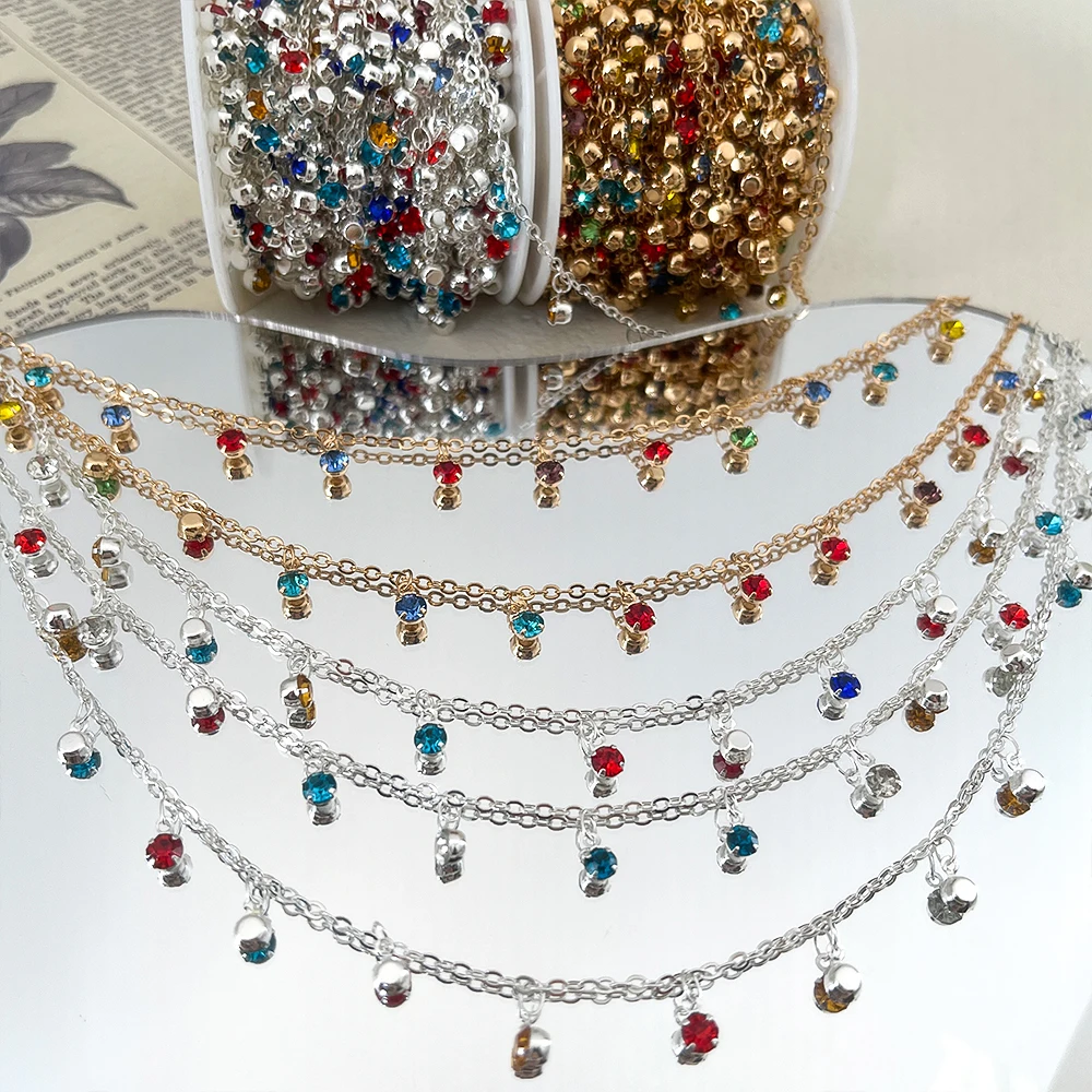 1Meter Colorful Crystal Pendant Copper Chain for DIY Necklace Bracelet Tassel Hair Accessories Bag Chain Jewelry Making Supplies view 2