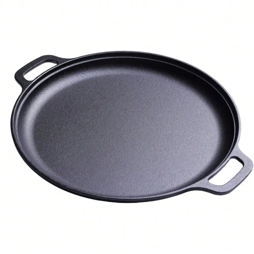 Cast Iron Grill Pan 11 Inch Pre-Seasoned with Dual Large Loop Handles, Ridged Skillet for Steak Chicken Pizza Vegetables, Stovetop and Oven Safe Kitchen Cookware