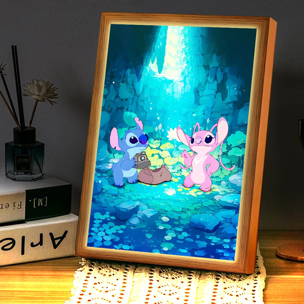 Anime Figure Stitch Light Painting Photo Frame Cute Led NightLight Bedroom Wall Bedside Table Decor Children's Room Moon Lamp