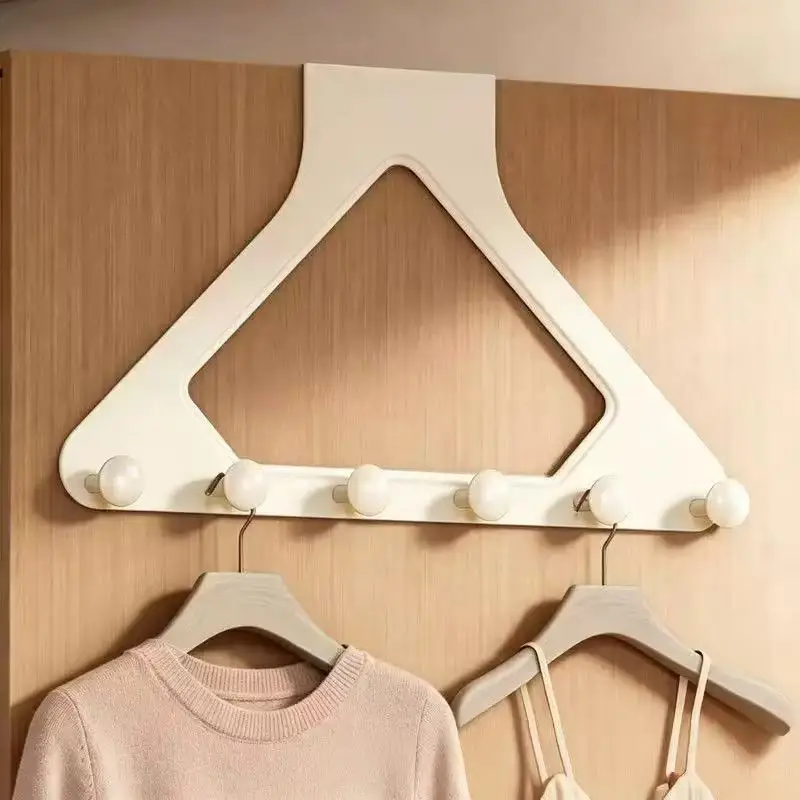 4Pcs (1 Triangular Door Hanger + 3 Individual Hooks) Large Upgraded Version of Triangular Door Hanger, No-Drill Door-Mounted Storage Rack, Strong Load-Bearing and Stable Abs Material, for Hanging Clothes, Bags, Keys, Hats, Suitable for Bedroom, Bathroom, Kitchen, and Wardrobe