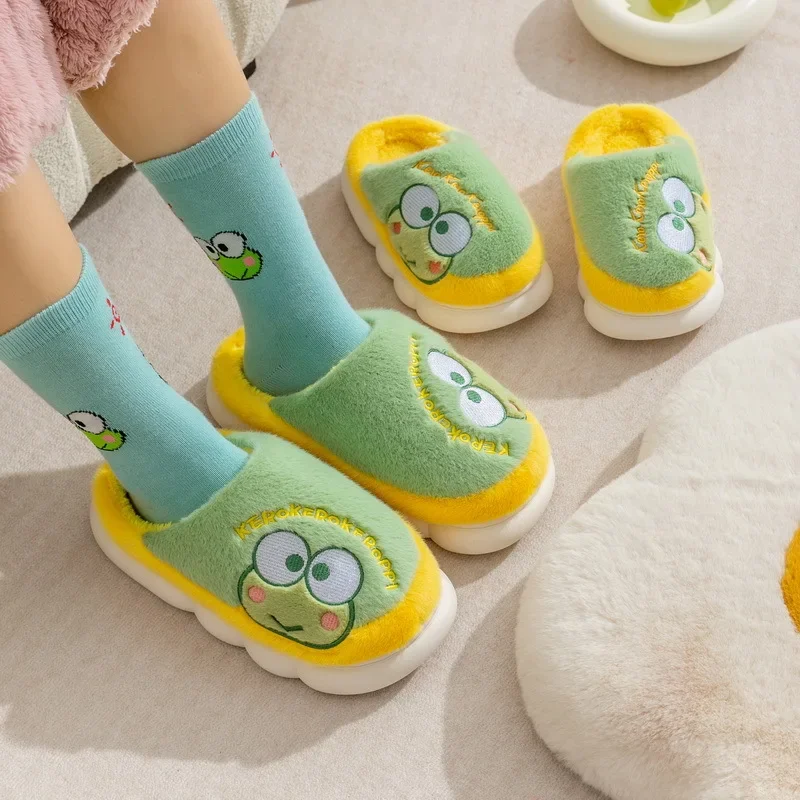 New Sanrio Kuromi Hello Kitty Keroppi Cotton Slippers Cartoon Plush Slippers Autumn Winter Keep Warm Cute Girly Heart Home Shoes