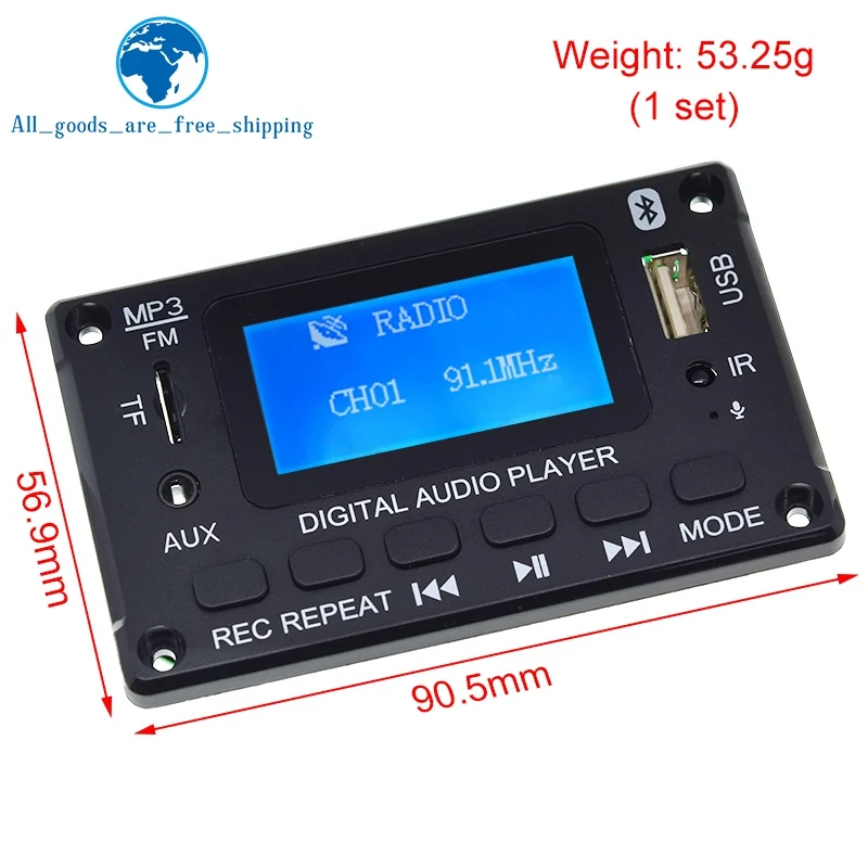 Imagem -06 - Decodificador Board Wma Decodificação Jogador Bluetooth 5.0 Módulo de Áudio Suporte Wma tf Usb Rádio fm Chamada Hands dc 5v 12v Tzt-mp3