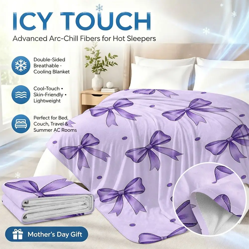 Pastel Purple Bow Polka Dot Print Cooling blanket Q MAX 0.3 Soft Cool Fabric Dorm Sofa Summer Light Blanket