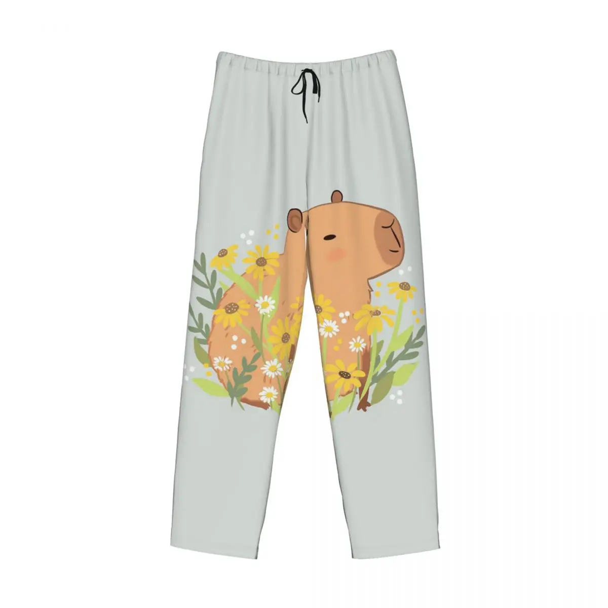 Custom Capybara With Daisy Flowers Pajama Pants Men Sleepwear Sleep Lounge Bottoms with Pockets