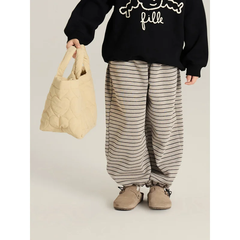 Children Trendy Sense of Design Striped Wide-Leg Pants2024Autumn Boys and Girls Contrast Color Loose Can Be Close up Sweatpants