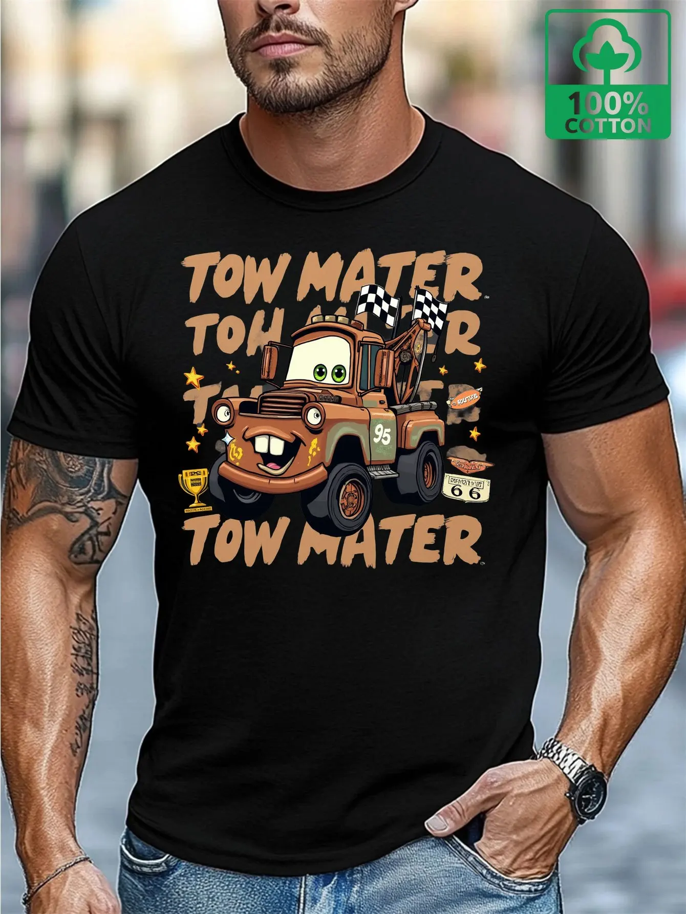 

Men's Retro Car Mobilization Board Teeth Trailer Theme T-shirt with Fun Cartoon Graphic Design Comfortable Short Sleeve