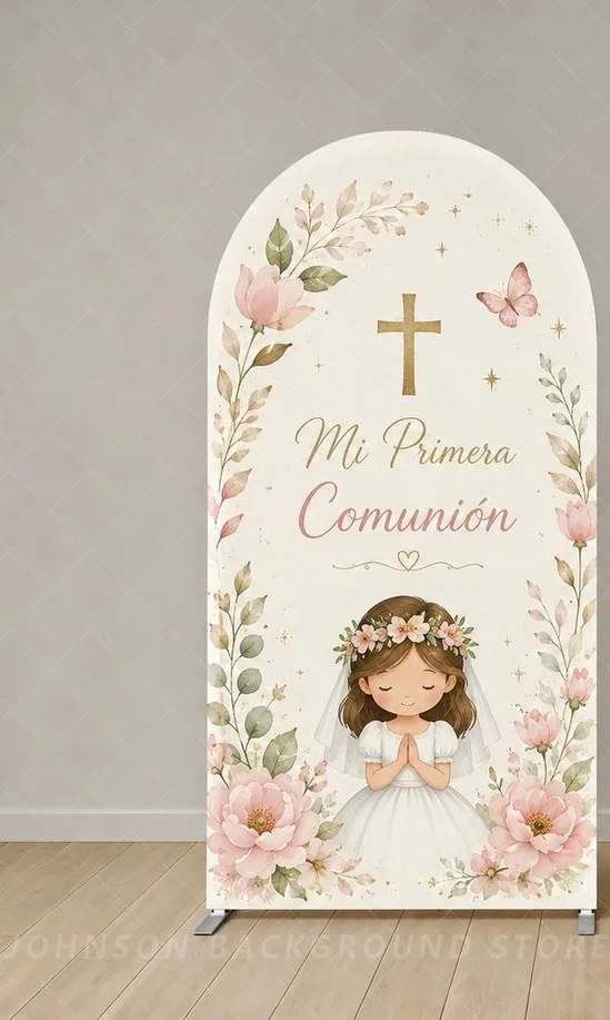 Mi Primera Comunion flower leaf backdrop Arch Cover Cover First Holy Communion background Boy Girl Religious Celebration