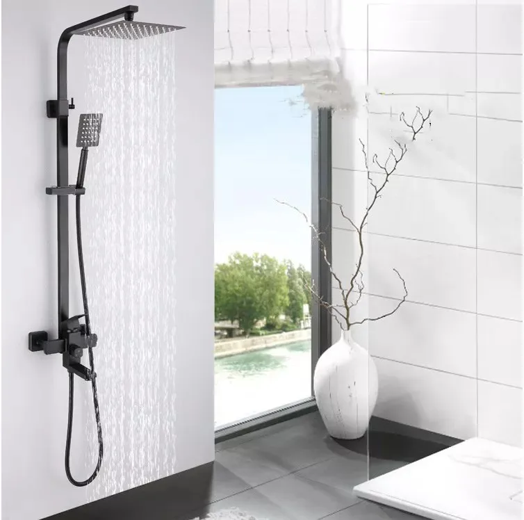 #*-Kaiping Factory SUS 304 3 Functions Luxury Modern High Pressure Brush Matte Black Shower Column Rainfall Shower Set