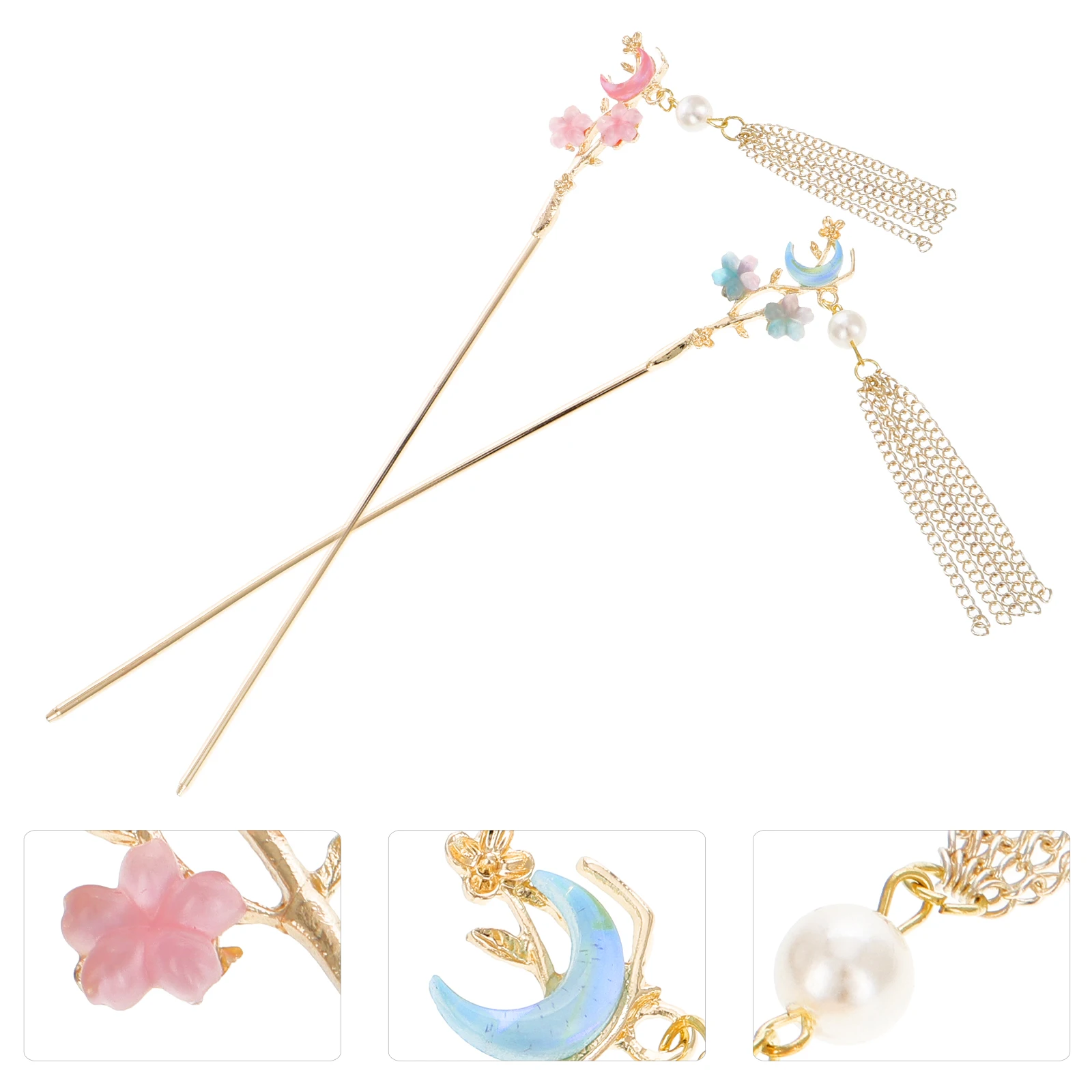 

2pcs Classical Moon Star Stick Tassels Elegant Chinese For Women Oriental Metal Hanfu Accessories Dangle Tassel Hair