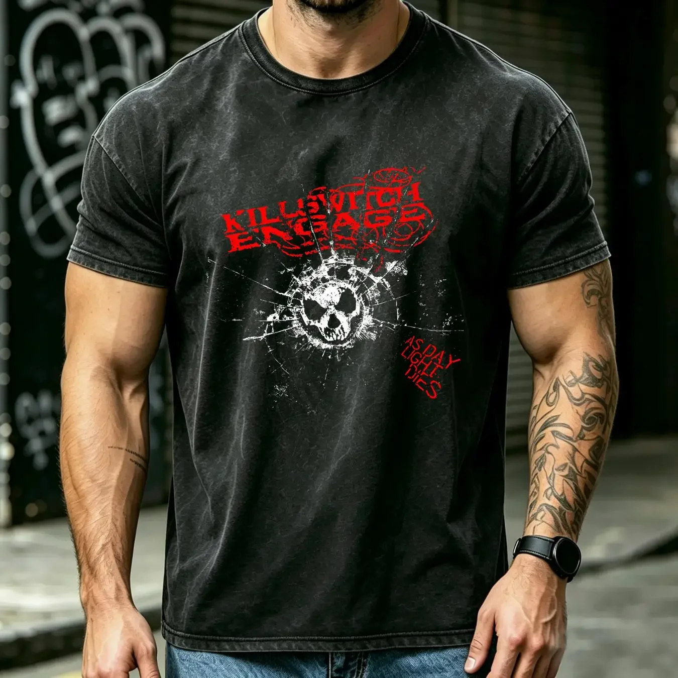 washed T Shirt Killswitch Engage Band For Fans Cotton Black Full Size HH125 vintage Washed Stretched homme