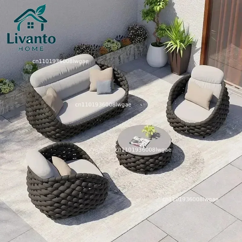 Conjunto de Sofás de Ratán para Exteriores, Resistente a la Intemperie, Muebles de Terraza para Villa, Balcón, Sala de Estar, Patio, Combinación de Sillón Doble