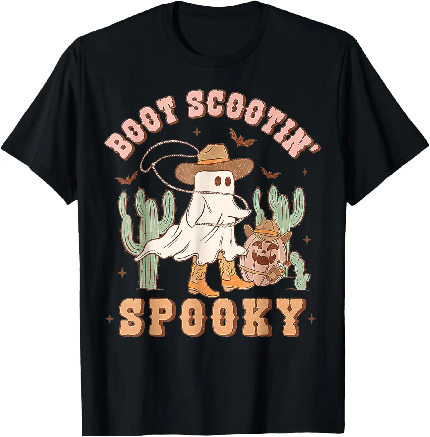 Camiseta retro occidental de Halloween vaquero fantasma bota Scootin espeluznante