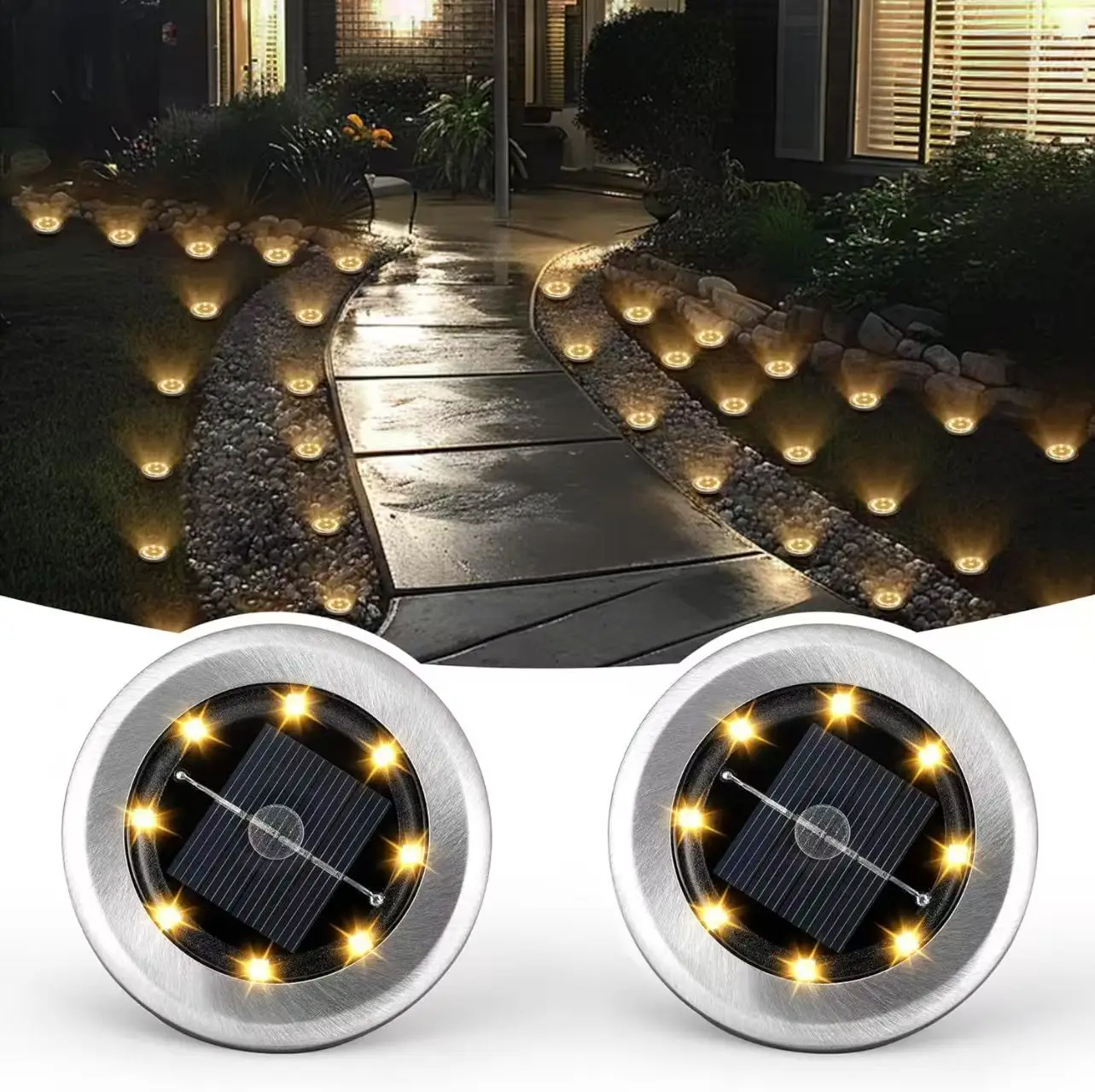 chaoyidian-ミニステンレス製ソーラーディスクライト-8led-フォトセル-ガーデン通路デッキライト