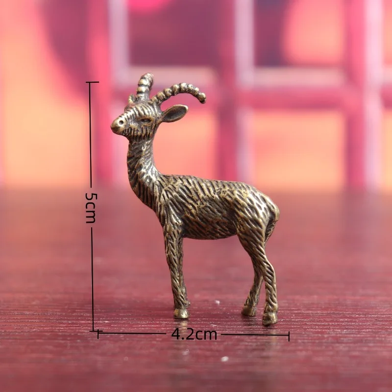 1 PC Copper Craft Antiqued Solid Copper Antelope Miniatures Small Ornament Study Office Desk Tea Pet Hand Fidget Home Decoration