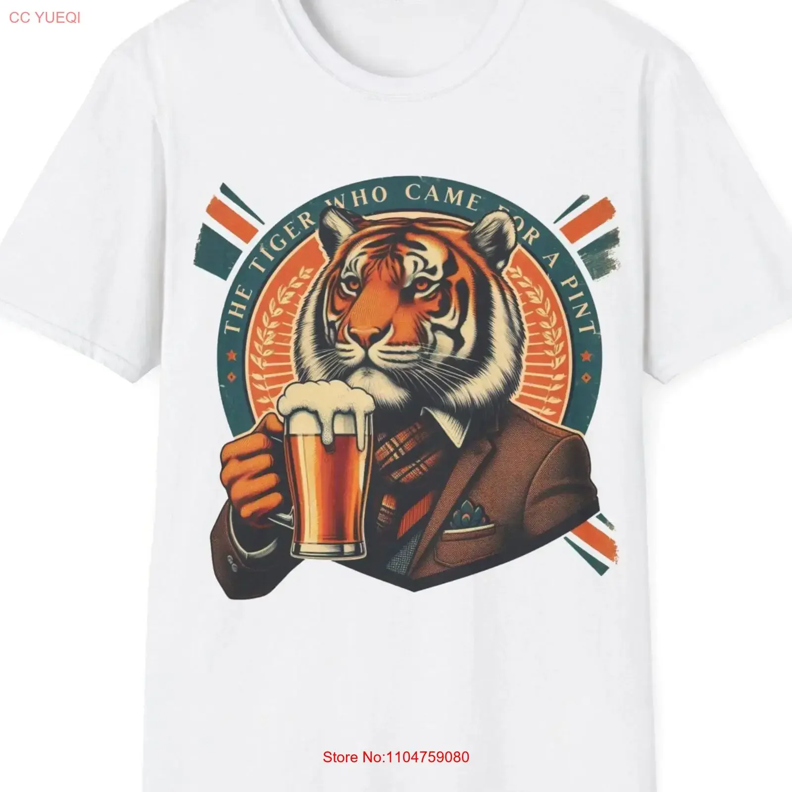 Camiseta retro de cerveza con diseño de tigre y la frase 'The Tiger Who Came For a Pint', divertida, para hombre y mujer, estilo vintage británico, lavada, de diseñador, suave y elegante.