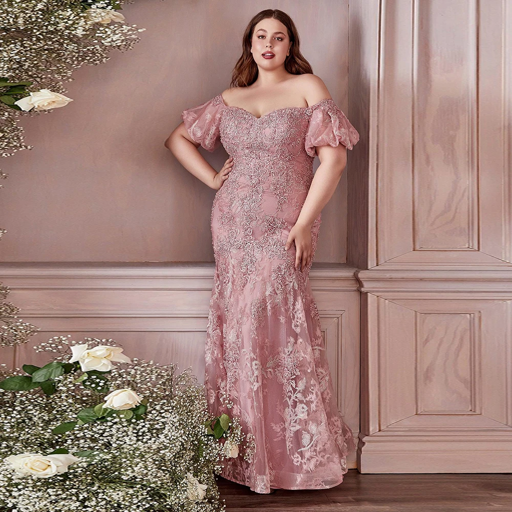 Customized 2022 Long Plus Size Mother of the Bridal Dresses Floor Length  Strapless Draped Applique Lace Mermaid Guest Wedding 