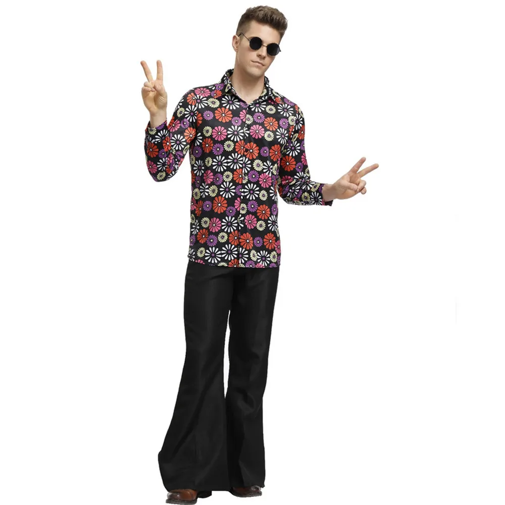 

Мужские костюмы хиппи 60-х 70-х годов на Хэллоуин, ролевые игры, цветок, хиппи, косплей, мужской винтажный костюм в стиле рок-диско для вечеринки в честь Пурима