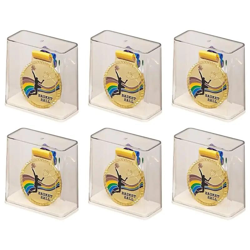 

Простая в использовании пластиковая основа, прямоугольная прозрачная крышка, коробка для демонстрации медалей марафона, 6 шт., держатель для хранения одной памятной медали