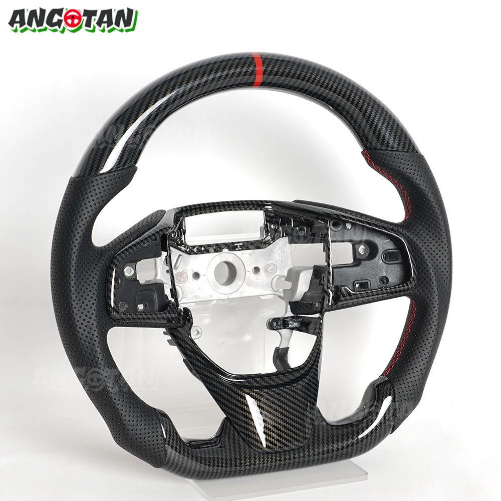 

For Honda Civic Gen 10th Type R FK8 2016-2020 Hydro Dip Carbon Fiber Steering Wheel Perforated Leather With Trim Cover