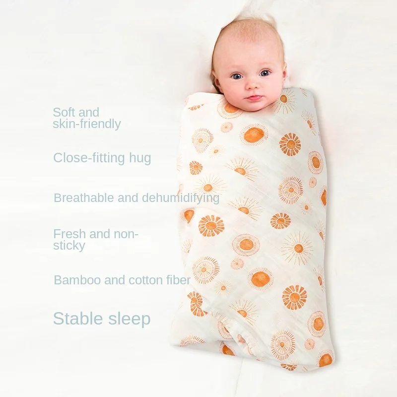 47x47 Inches Swaddle Blanket Baby Blanket Newborn 70% Bamboo 30% Cotton Muslin Swaddle Neutral Receiving Wrap