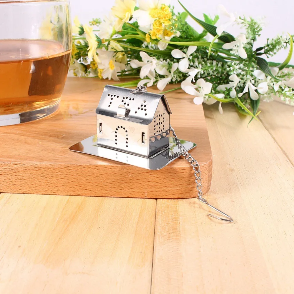 Stainless Steel Loose Tea Infuser Drip Tray Included Mini Size House Shaped Tea Diffuser Loose Leaf Tea Fine Mesh Filter