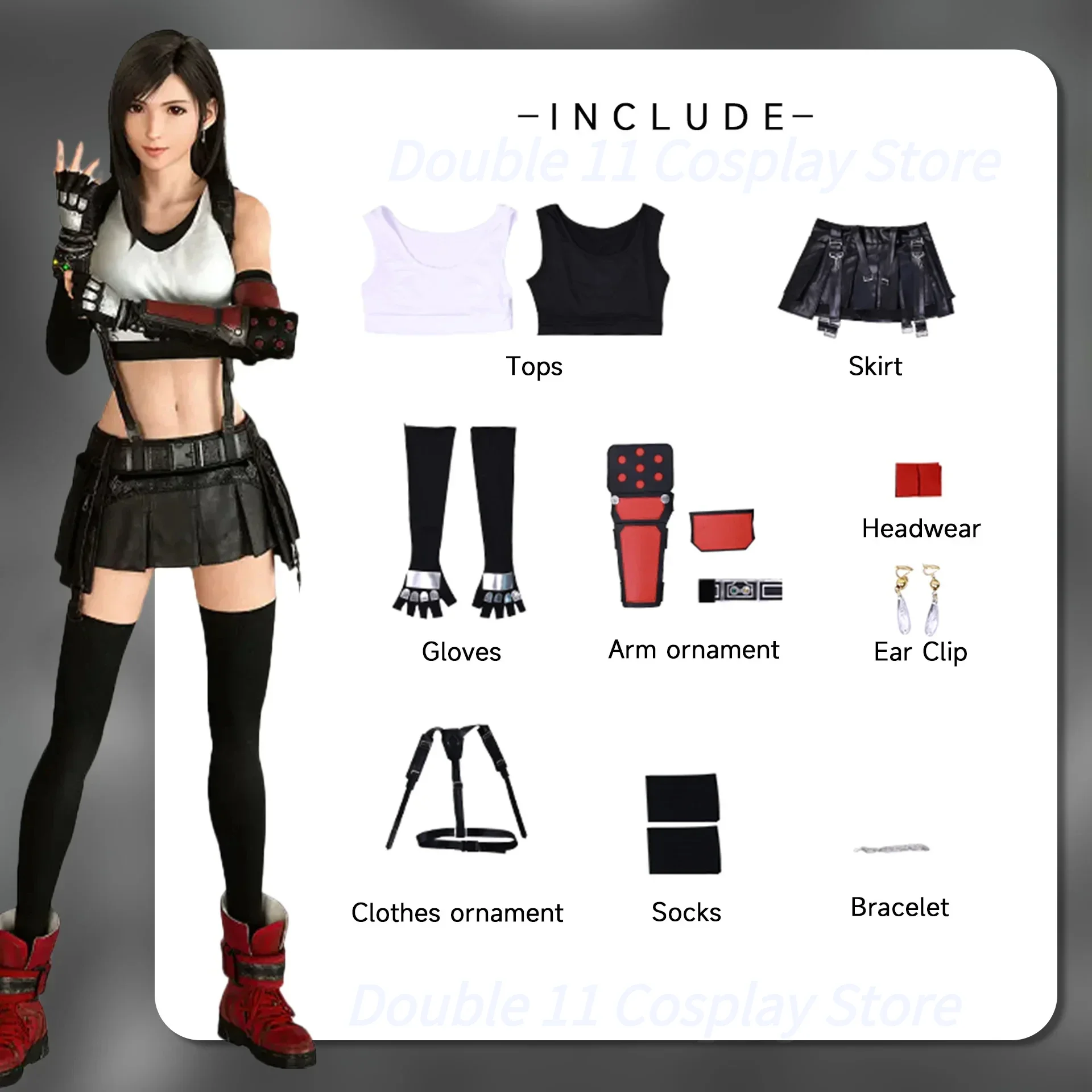 Game Final Fantasy VII Tifa Lockhart Cosplay Costume Adult Women Full Set Accessory Clothing Suit Halloween Party Outfits Suits