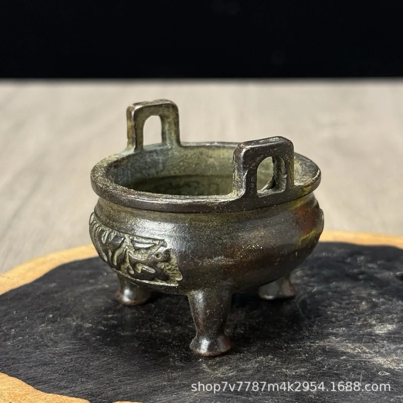 Antique-Style Brass Alloy Craft Double-Eared Three-Legged Incense Burner Home Decorative Ornament