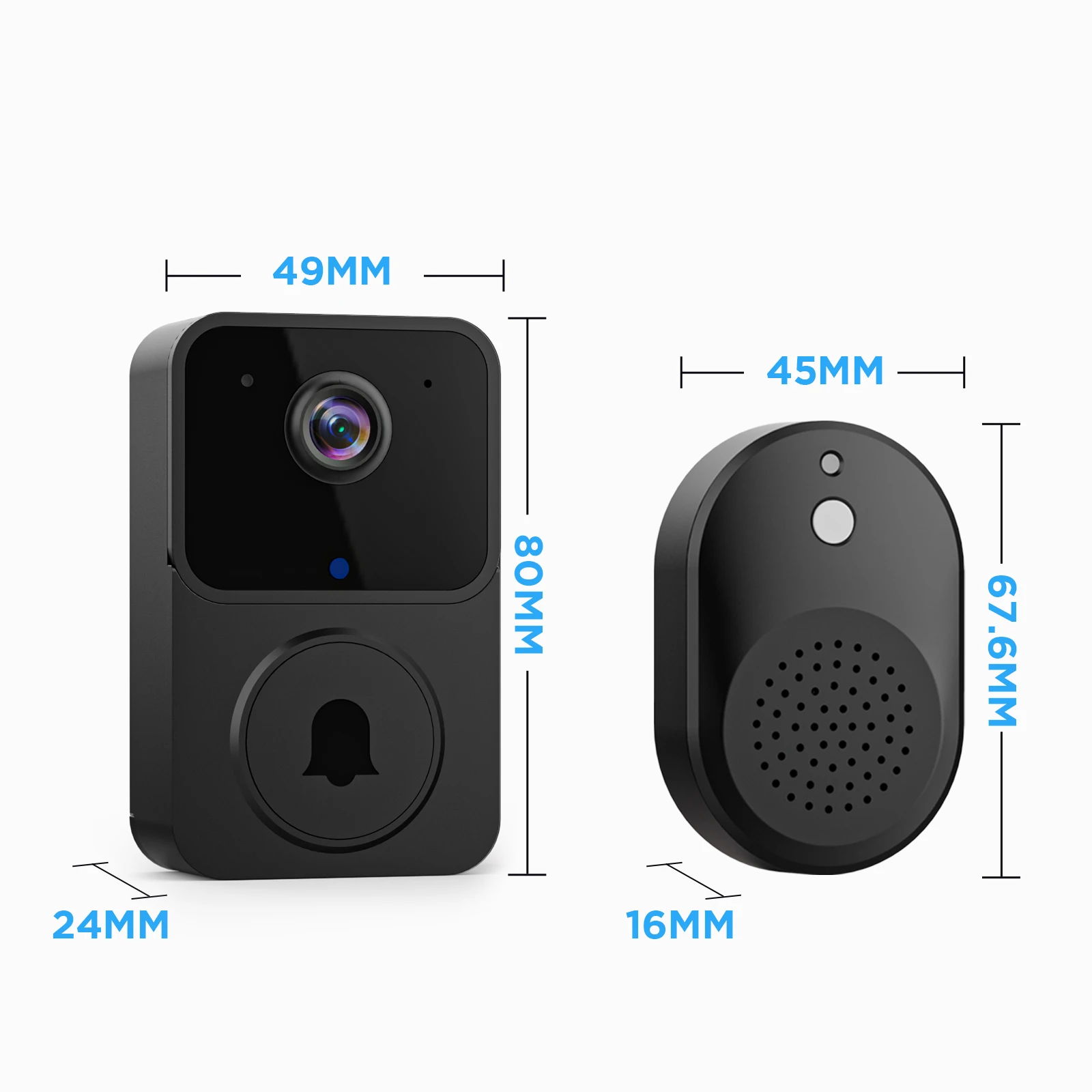 Video Doorbell Camera with Chime WiFi Wireless Night Vision Smart Home Indoor Security Protection Rechargeable Battery Door Bell