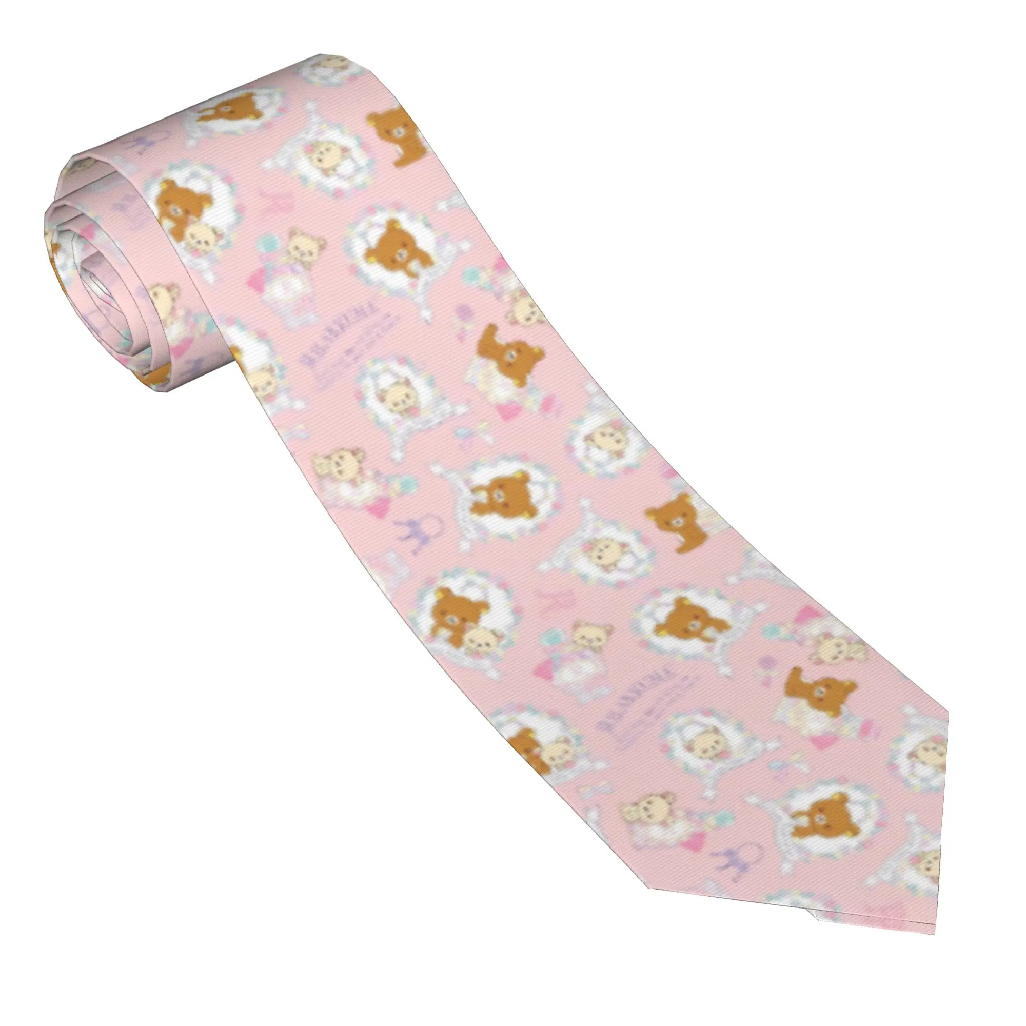 Necktie Pink Cute Bear Rilakkumas Men Women Polyester 8 cm Narrow Neck Tie  for Men Suits Accessories Cravat Wedding Office