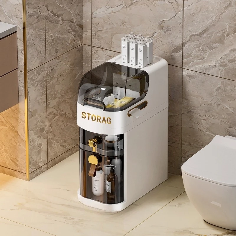 

‌ Роскошный шкаф для хранения с узким зазором, органайзер с 3 ящиками, пылезащитная кухонная полка для ванной комнаты, компактный высокий узкий шкаф