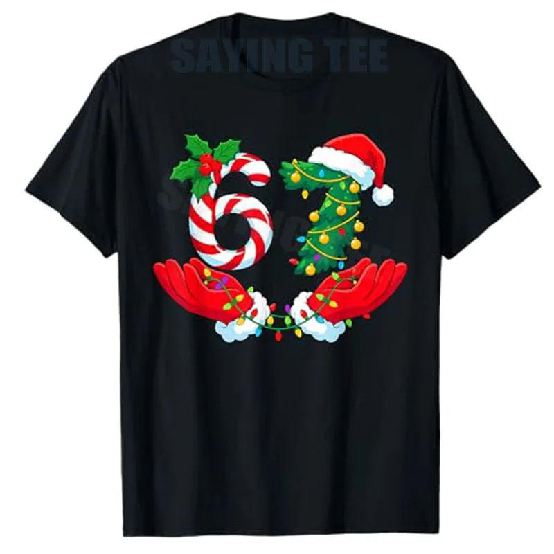 هالة الطاقة 67 مضحك تتجه ستة سبعة عيد الميلاد 67 سانتا تي شيرت Y2k لغة الفكاهة نكتة عيد الميلاد زي الأولاد موضة قائلا المحملة