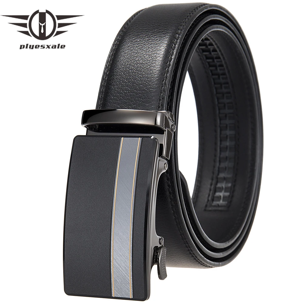 

Plyesxale Luxury Brand Cowskin Leather Belts For Man Designer Automatic Buckle Men's Belt Black cinturones para hombre B1244