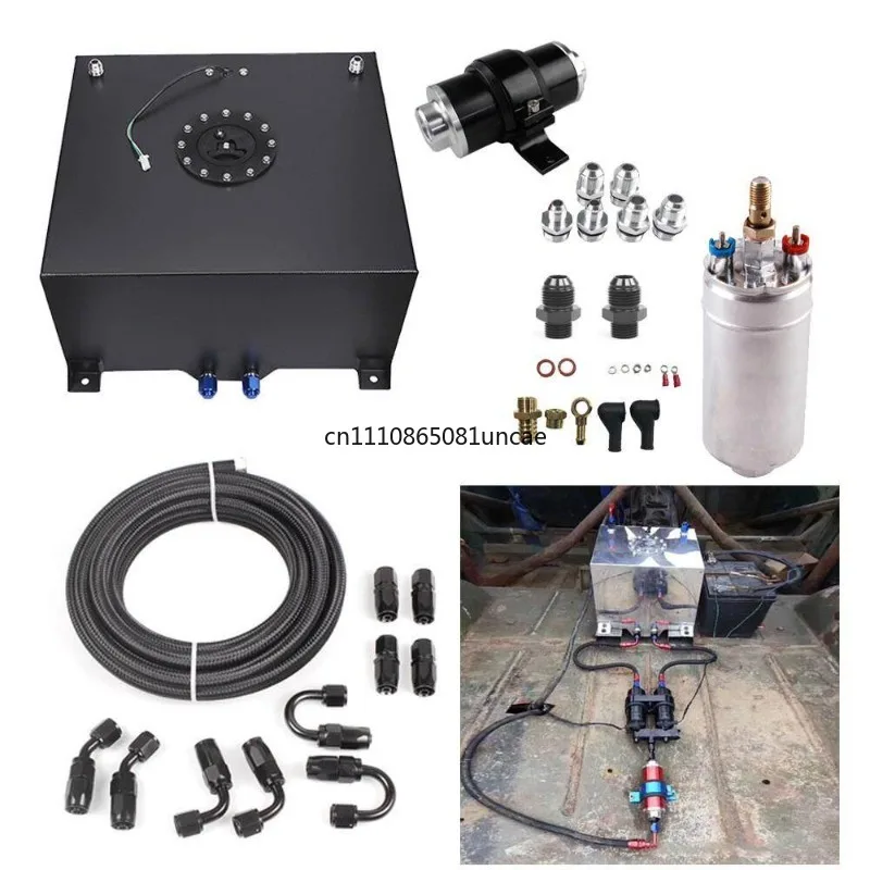80L Modified Auxiliary Fuel Tank Aluminum Alloy Plastic Cover Oil Pump Connector Kit Racing Drift Buffer Tank