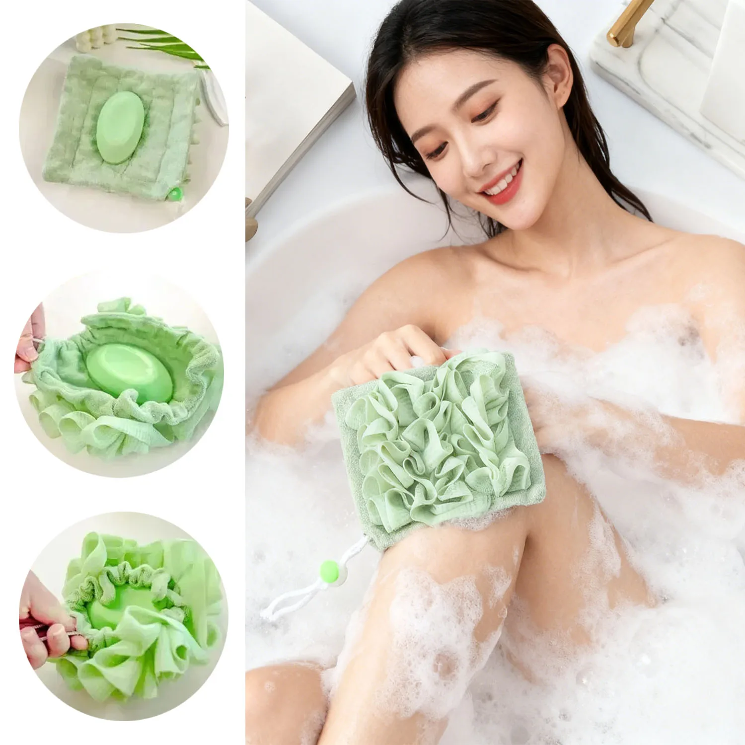 

Многофункциональная губка-мочалка 2-в-1 для душа и ванны, двусторонняя, супермягкая, отшелушивающая, с крючком для подвешивания, для очищения тела