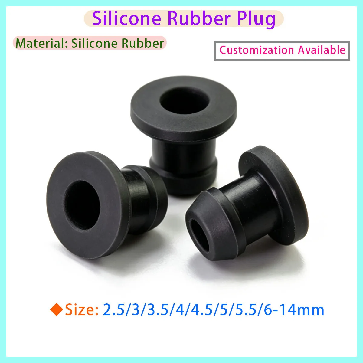 Black Silicone Rubber Snap Fit Hole Plug Punched End Cap Sealing Plug 2.5 3 3.5 4 4.5 5 5.5 6 6.5 7 7.5 8 To 12mm