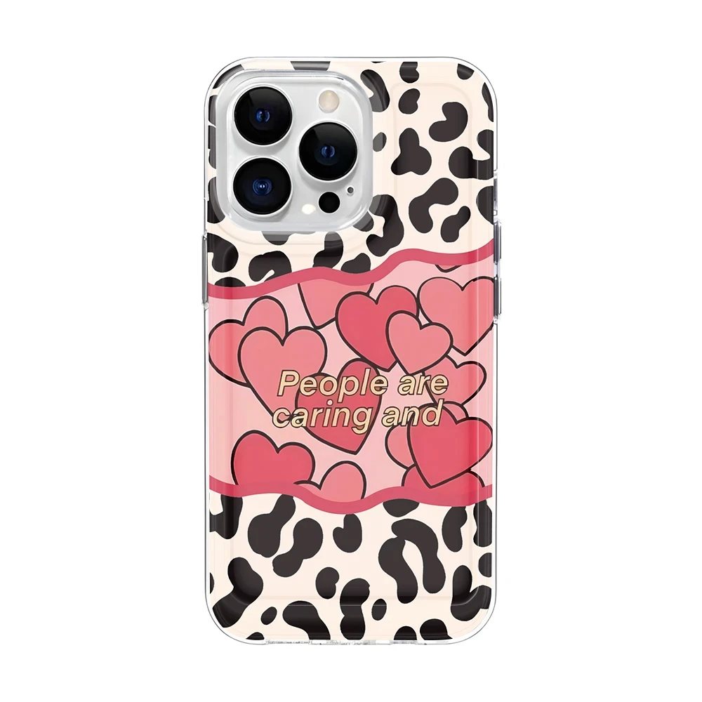 Casing HP INS Motif Leopard Love untuk iPhone 13 15 11 14 12 16 Pro Max 7 Plus 16e XR XS Max SE 2022 Bahan TPU Lembut Transparan