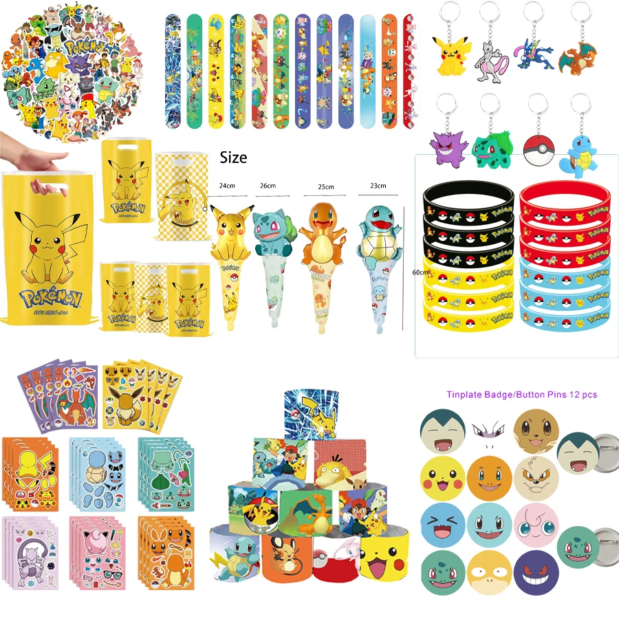 

Pokemon Pikachu Birthday Party Favors Decoration Supplies Slap Bracelets Stamps Tattoos Stickers Kids Goodie Bag Fillers