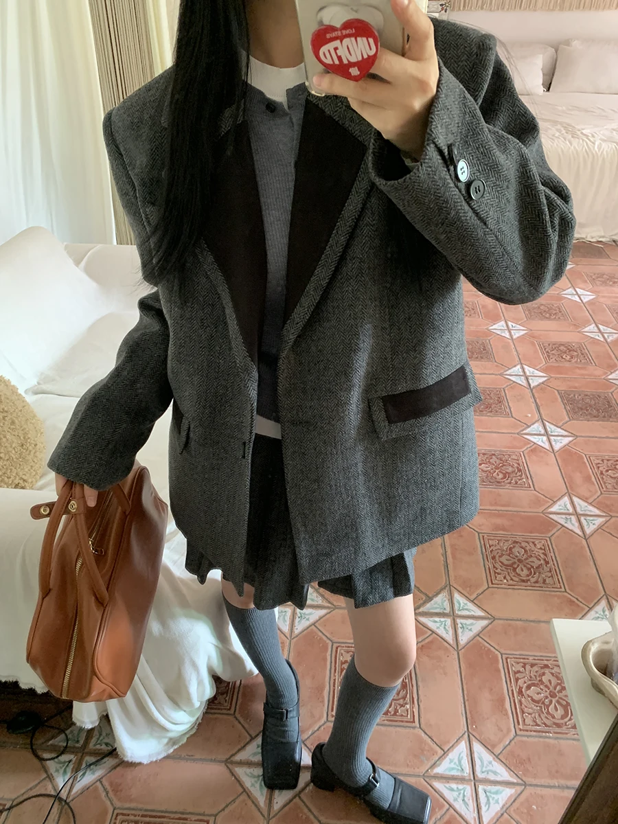 Rode Celebri Studio Wollen Jas Dames Herfst Winter ort Sle Katoen Interlined Pak Jaet College Sle Enkele Knop