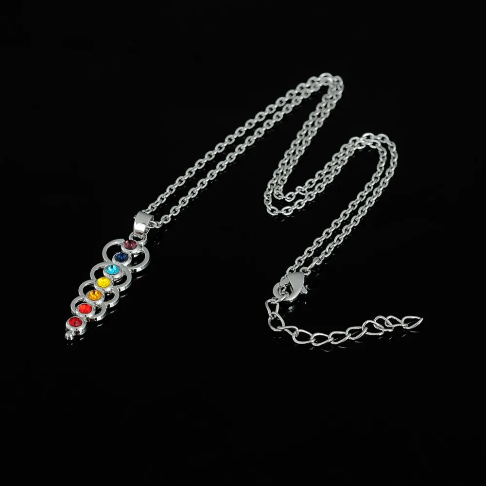 My shape 7 Color Crystal Pillar Chakra Pendant Necklace for Women Metal Zinc Alloy Rhinestones Necklaces Vintage Jewelry Amulet