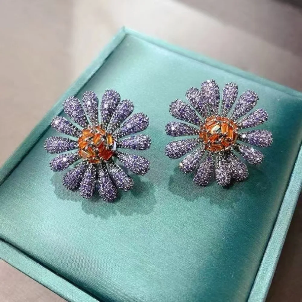 Bilincolor Micro Inlaid Zircon Small Daisy Sunflower Earrings for Women