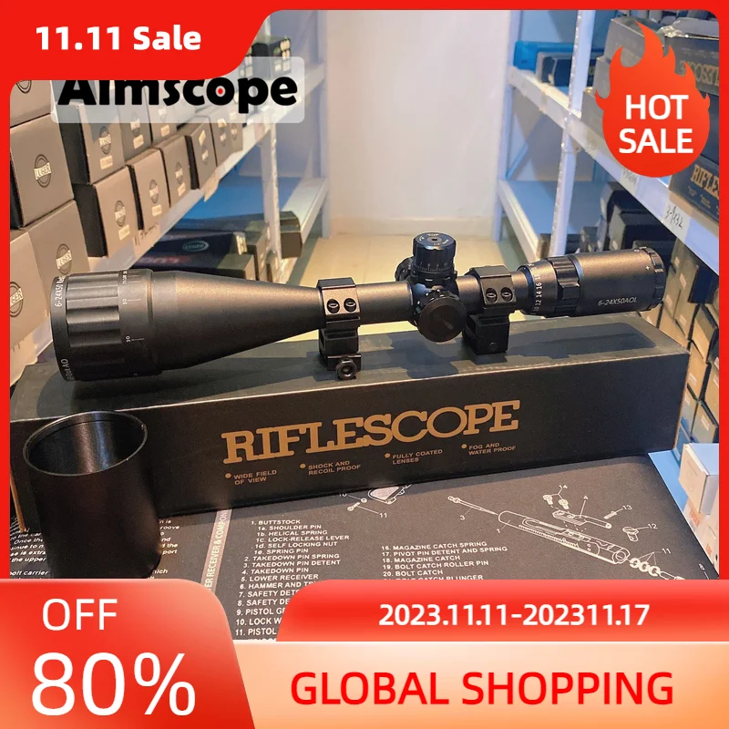 6-24x50 AOL Hunting Scope Mil-Dot Locking Resetting Riflescope Tactical Optical Red Green Illuminated Sight Rifle Scope