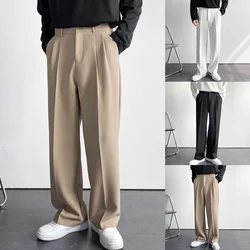 Korean Men Draped Straight Pants Business Loose Casual Trousers Suit Pants Solid Color Fashion Casual Pants L-3XL