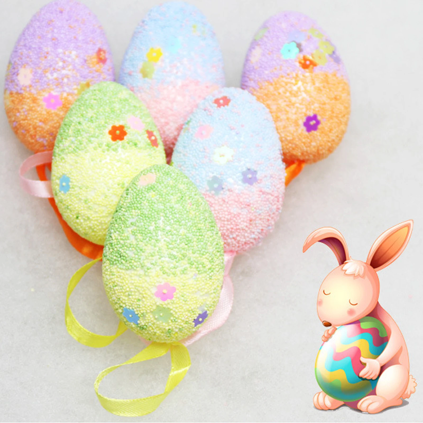 6 Stück/12 Stück Ostereier Osterdekoration 2026 Bunte Ostereier Simulations-Eier Hängedekoration Feiertagsgeschenk Dekoration Schaumstoff-Eier