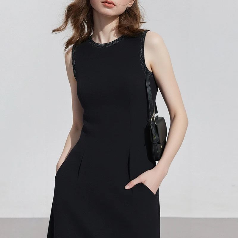 TOYOUTH Women Dress 2025 Summer New Pearl Border Tassel Elegant Sleeveless Dress 8529130