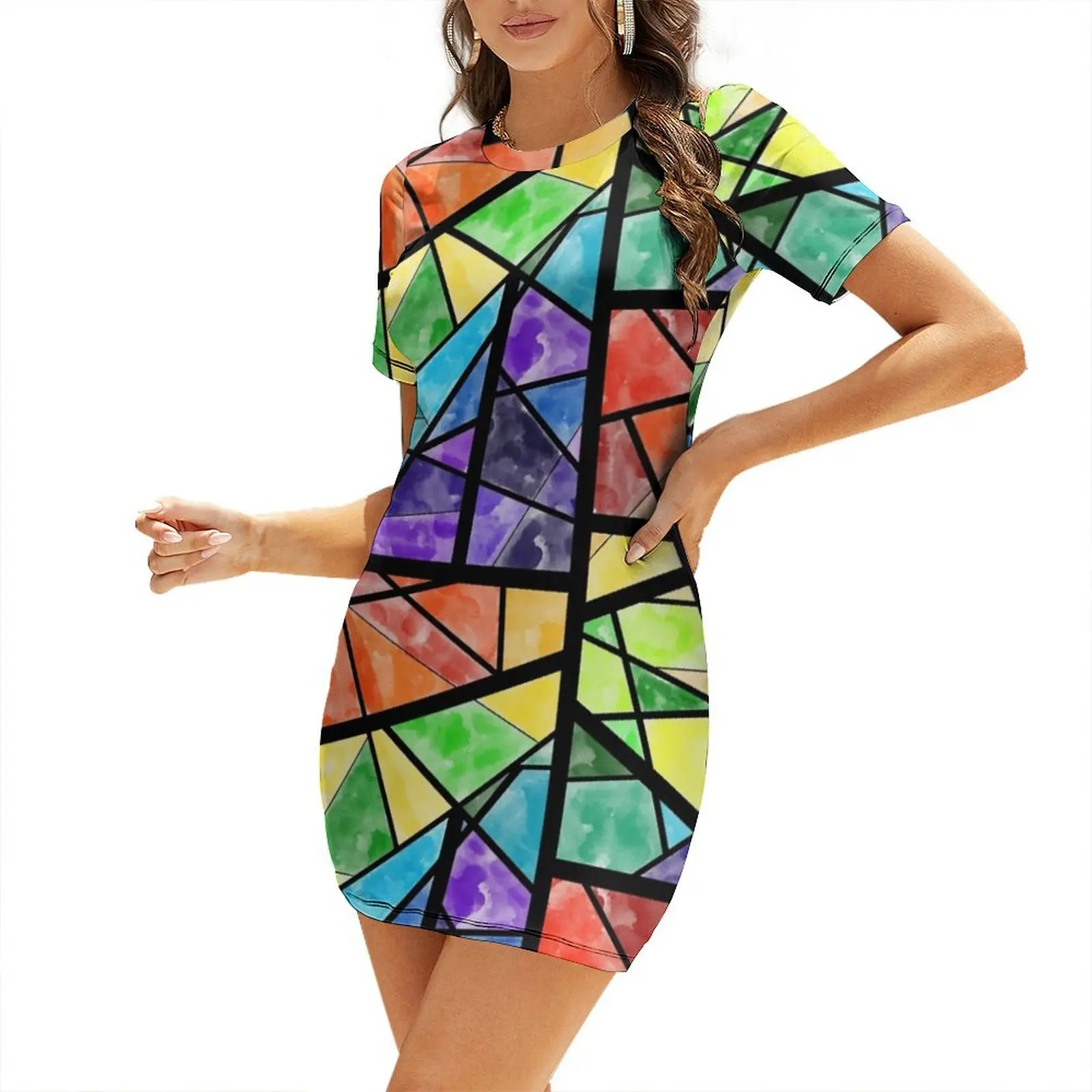 

Stained glass gay dark Short Sleeved Dress prom dress summer woman dress 2025