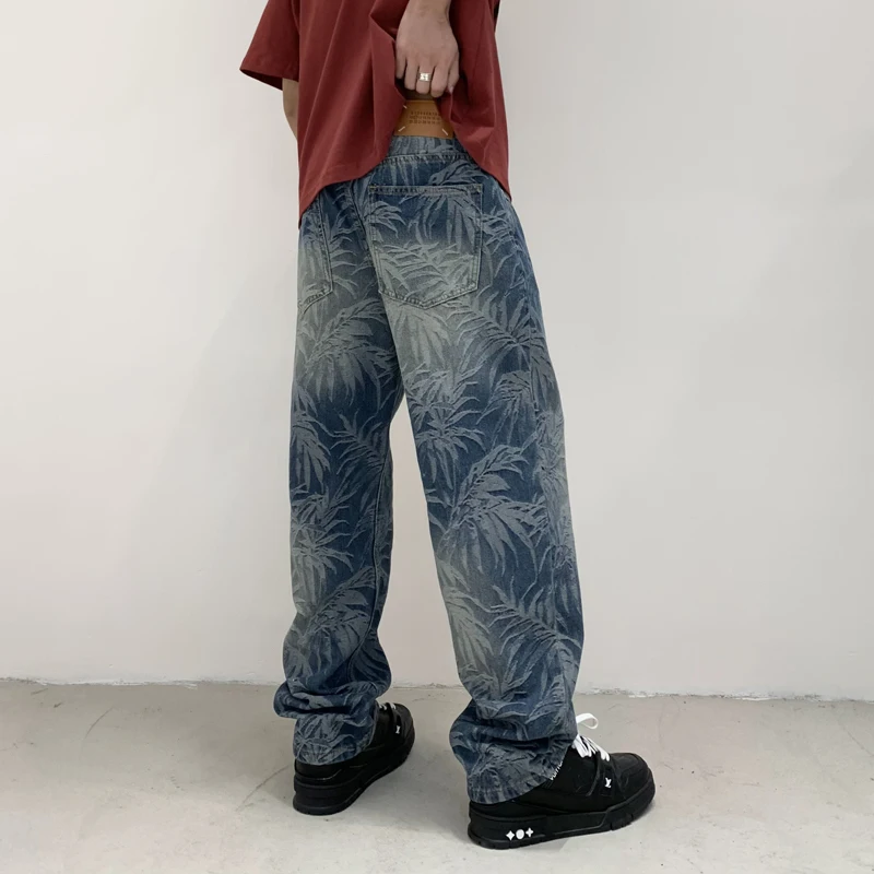 2024 Spring/Summer New High-end Fashion Designer Edition Loose Straight Jeans Hawaii Beach Tide Printed Wide Leg Pants