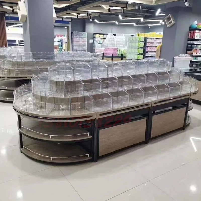 custom.Customized Wood Supermarket Gondola Shelving Supermarket Dried Fruit Candy Rack