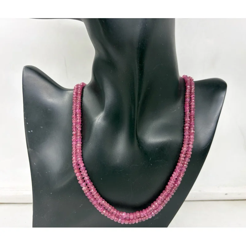 

Two Line Pink Ruby Necklace 20” Round Faceted 4–5mm Sterling Silver