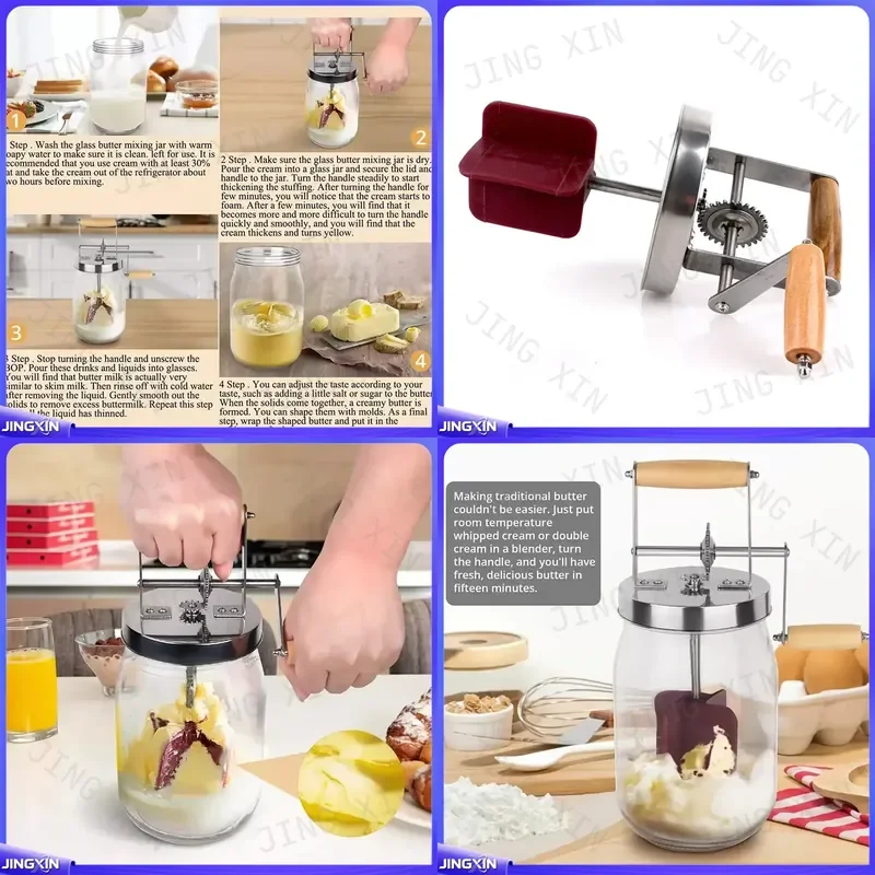 custom for Hand Crank Butter Maker 1000ML 1500ML Glass Milk Mixer Vintage Style DIY Pastry Kitchen Tool Set Manual Cream